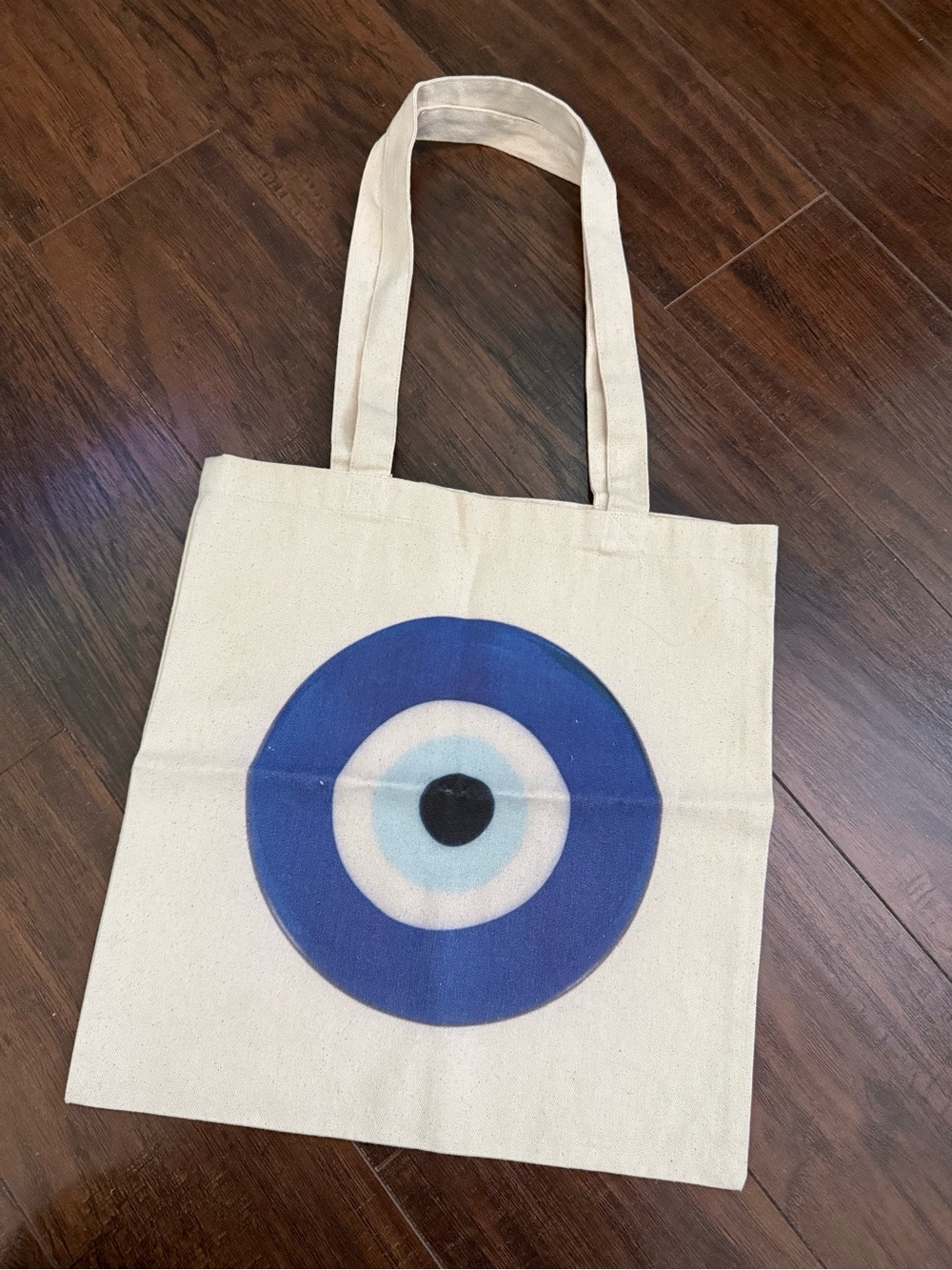 Canvas Tote Bag with Blue Evil Eye Graphic - Unbranded